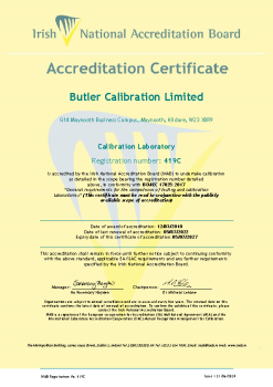 Butler Calibration Limited - 419C Cert summary image