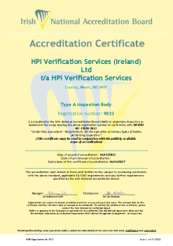 HPI Verification Services Ireland Ltd - 9033 Cert summary image