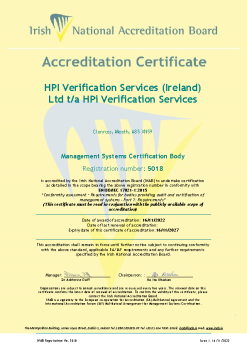 HPI Verification Services Ireland Ltd - 5018 Cert summary image