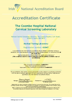 The Coombe Hospital National Cervical Screening Laboratory - 420MT Cert summary image