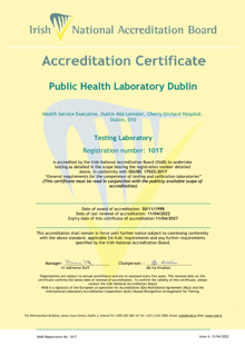 Public Health Laboratory Dublin  101T Cert thumbnail