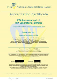 FBA Laboratories Ltd  257T Cert thumbnail
