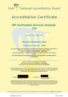 HPI Verification Services (Ireland) Ltd 7006 Cert thumbnail