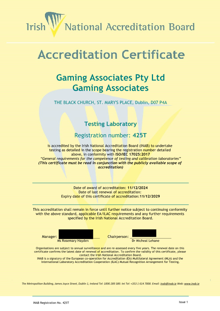 Gaming Associates Pty Ltd  425T  Cert thumbnail