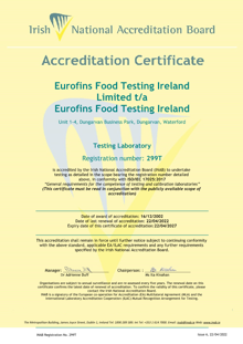 Eurofins Food Testing Ireland Ltd  299T Cert thumbnail