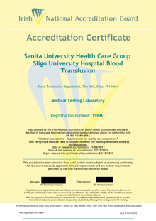 Saolta University Health Care Group Sligo University Hospital Blood Transfusion  198MT Cert thumbnail