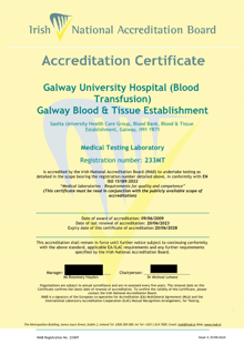 Galway University Hospital (Blood Transfusion)  233MT Cert thumbnail