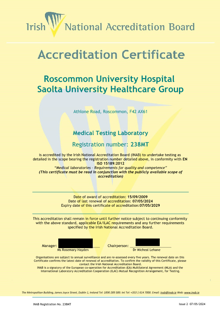 Roscommon University Hospital, Saolta University Healthcare Group  238MT Cert thumbnail