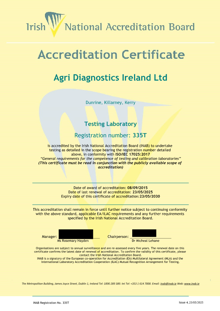 Agri Diagnostics Ireland Ltd  335T Cert thumbnail