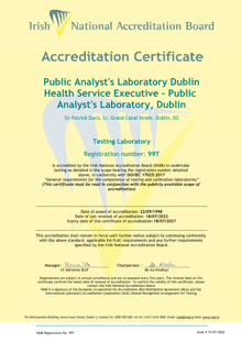 Public Analyst's Laboratory Dublin  99T Cert thumbnail