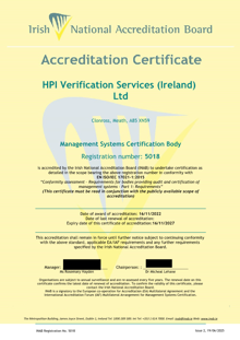 HPI Verification Services Ireland Ltd  5018 Cert thumbnail