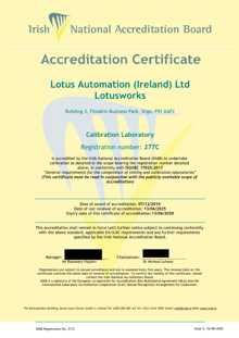 Lotus Automation (Ireland) Ltd  277C Cert thumbnail