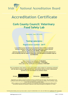 Cork County Council Veterinary Food Safety Laboratory  261T Cert thumbnail