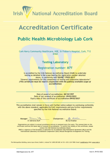 Public Health Microbiology Laboratory Cork  87T Cert thumbnail
